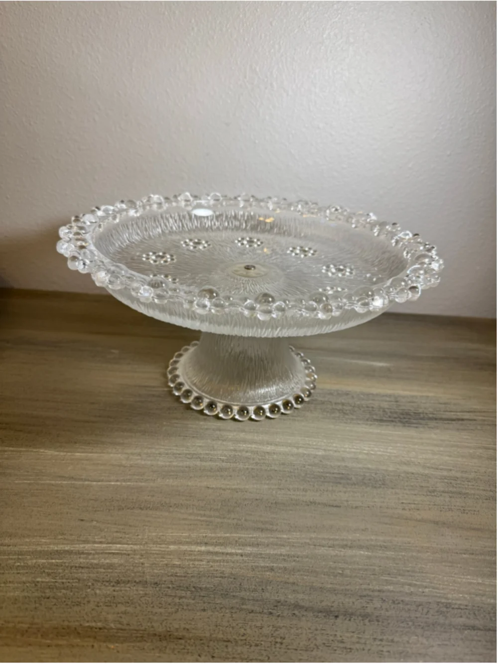 Vintage Masserini Barocco Attributed Clear Glass Pedestal Cake Stand 11.5